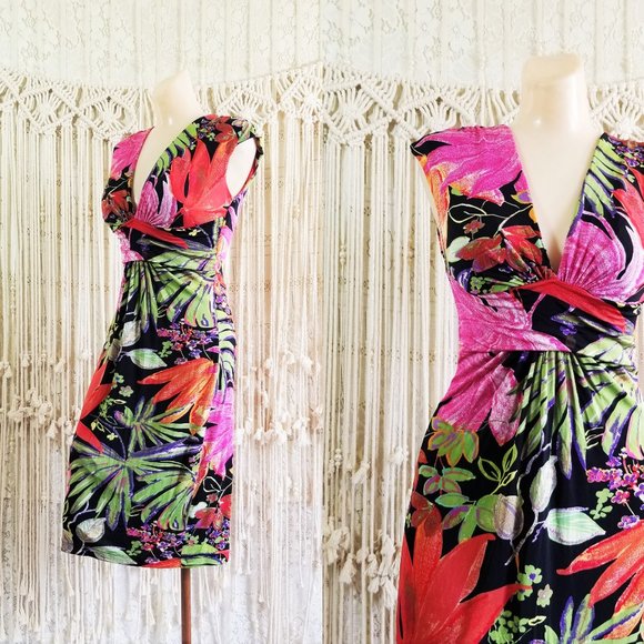 Cache Dresses & Skirts - {euc} cache Botanical Print Stretch V Neck Dress